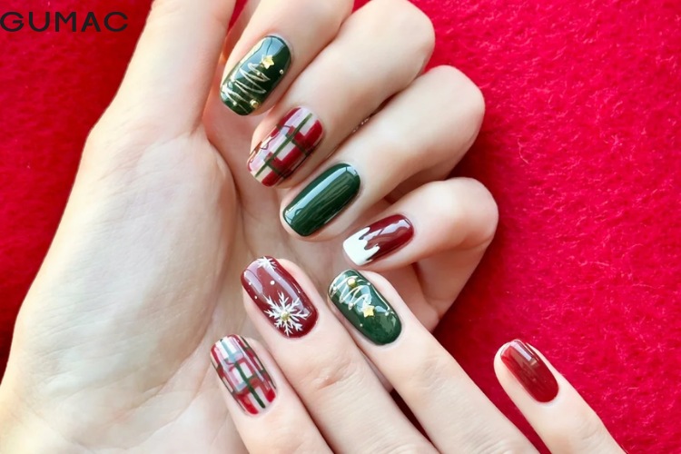 mau nail noel 2026 mau xanh bac ha